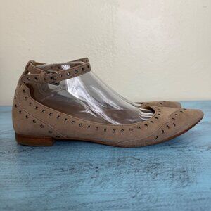 Frye Sienna Grommet Ankle Ballet Flat Suede with Grommet Accents Tan Sz 8.5